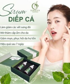 serum trị mụn diếp cá igreen trị mụn, trị thâm, không gây bong tróc, dị ứng mẩn ngứa, dành cho mọi loại da, da dầu, mẹ bầu, em bé đều sử dụng được.