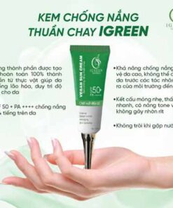 kem chống nắng thuần chay igreen 60ml spf50+, nâng tone trắng da kiềm dầu dành mọi loại da, khô nhạy cảm mẹ bầu mẹ bỉm tuổi dậy thì đều dùng được