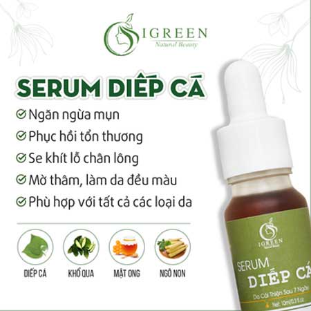 serum trị mụn diếp cá igreen đánh bay các loại mụn, se khít lỗ chân lông, tái tạo cho da sáng đẹp tự nhiên